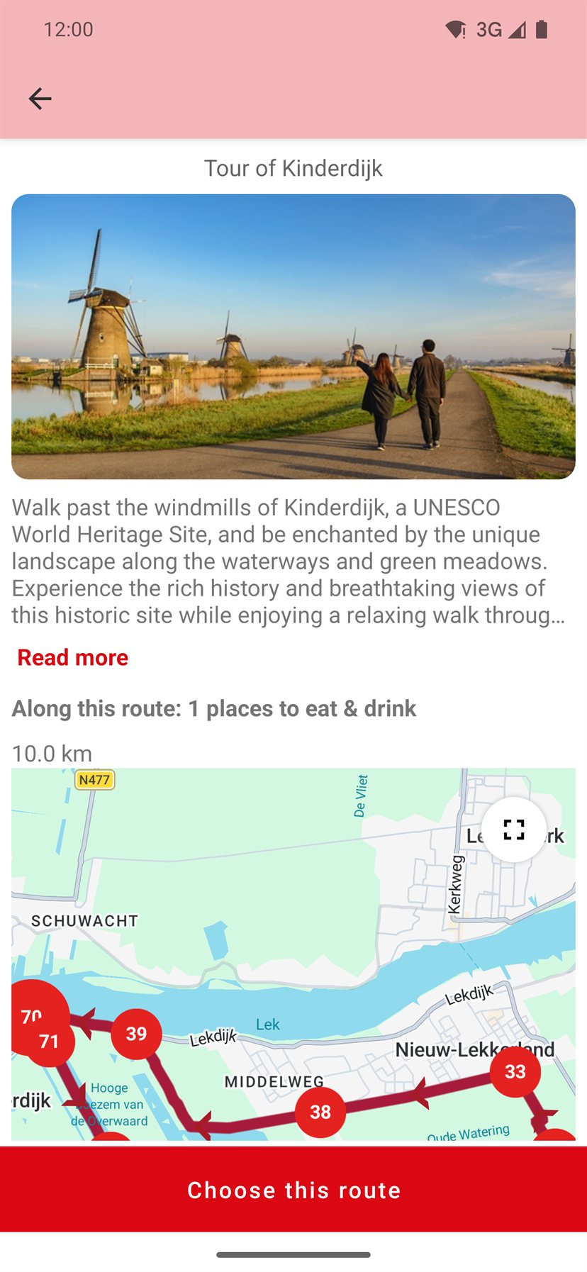 Route detail screen in the app